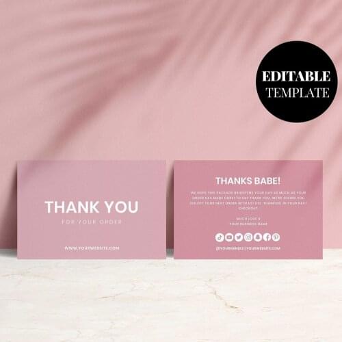 200PCS Customer Thank You card Business Printable Blush Pink Thanks For Your Purchase Card Paper Card For Small Shop Gift Packet