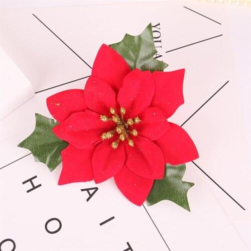 5 Pcs 15x15cm Christmas Simulation Red Flower Wreath Garland Decoration Props Home Party Gathering Bar Ornaments (Red)