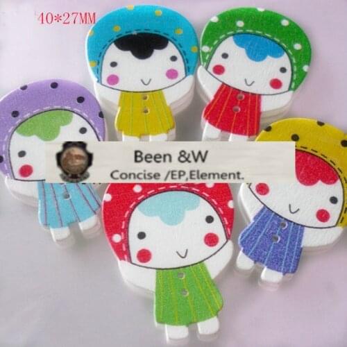 Free shipping! Painting/Wooden buttons Cartoon image Baby button DIY Handwork accessories 40*27mm Mix Color 100pcs/lot