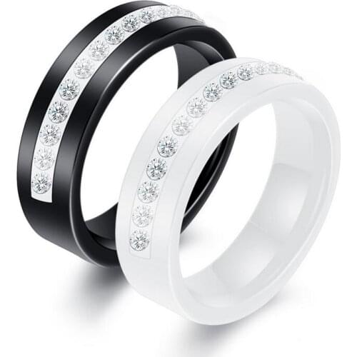 Black White Ceramic Ring With One Row Australia Zircon Wedding Engagement Rings for Women Good Quality