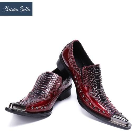 Christia Bella Punk Style Men Genuine Leather Dress Shoes Social Sapato Brand Designer Rivet Oxfords Shoes for Men Plus Size 47