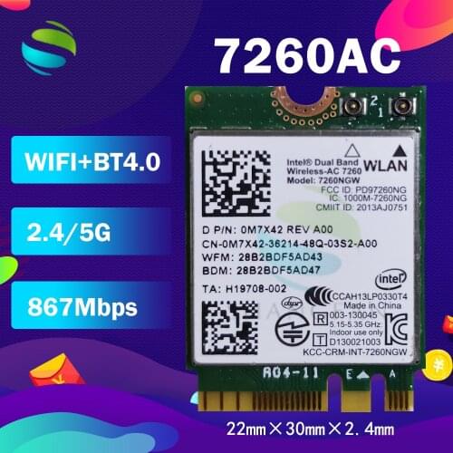 Brand New Dual band 7260AC 7260NGW 7260NGWAC Wireless-AC NGFF 2x2 802.11ac 867Mbps Wifi+Bluetooth4.0 Wireless Wlan M.2 Card