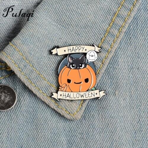 Happy Halloween Enamel Pin Custom Pumpkin Cat Brooches Backpack Clothes Lapel Pin Punk Funny Badge Jewelry Gift Kids Friends