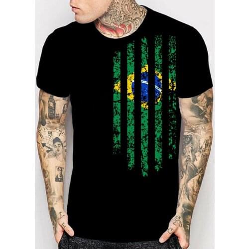 Brazil Vintage Flag 3D Print Mens Black T Shirts Us Size S-3Xl hot Summer Clothing Cotton Men T-Shirt High Quality Men Cool