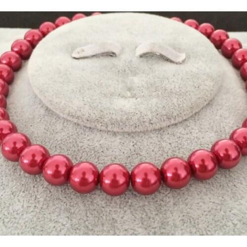 Smooth round shell dark red simulated-pearl 10mm beads diy unique chain choker necklace hot sale jewelry making 18 inch MY2019