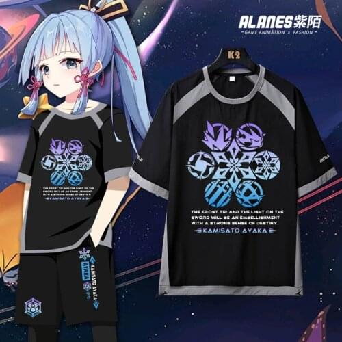 Game Genshin Impact cosplay Kamisato Ayaka Tops Short sleeve Fashion jacket coat Game clothes Unisex Sweatshirt New Tops Black