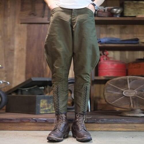 YUTU&MM self-made overalls, pure cotton breeches, retro twill cotton casual riding mens and womens same fashion 9-point pants