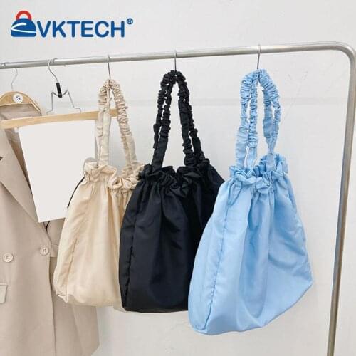 Fashion Women Pleated Solid Color Shoulder Shopping Bag Casual Ladies Mini Tote Handbags Purse