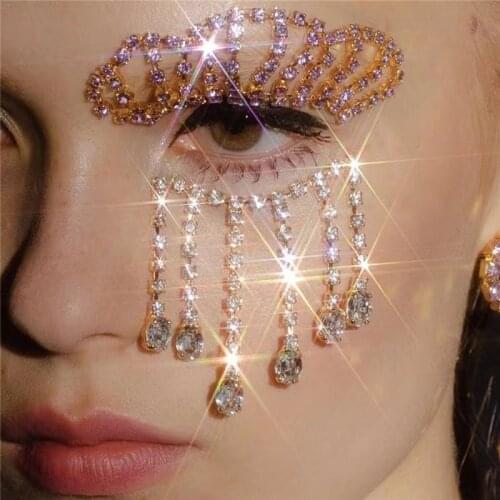 2pcs fashion Rhinestone tassel face eye jewelry chain womens makeup ball luxury BLING crystal makeup face accessories chain who