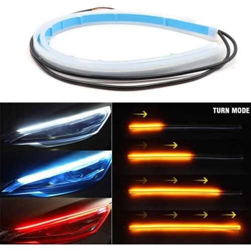 Niscarda 2Pcs 60cm Amber Flexible LED DRL Strip Car Headlight Daytime Running Light Driving White Turn Signal Yellow Lamp