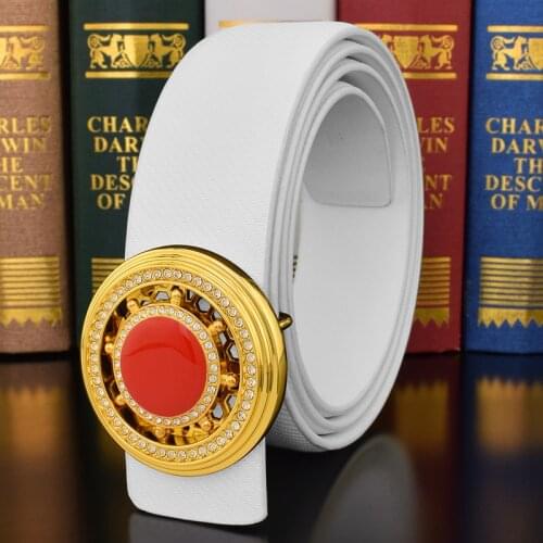 New fashion jade rotate round buckle belt men luxury famous brand genuine leather designer High Quality ceinture homme white