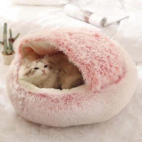 40/50cm Plush Cat Bed keep Warm Round Half-pack Puppy Pet House Semi-enclosed Pet Bed Anti-slip Animal Pad Mat Home Pet Supplies