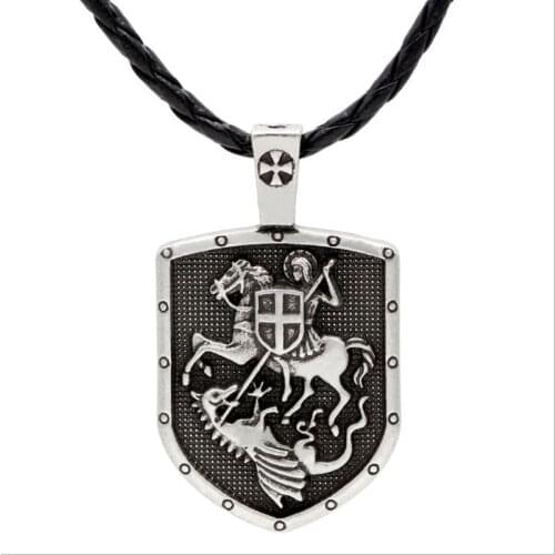 Retro Religious Style Cross Dragon Knight Shield Pendant Necklace Classic Punk Mens High Quality Metal Amulet Jewelry