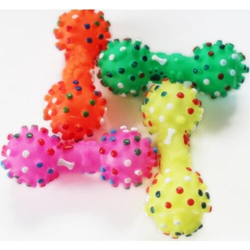 Pet Dog Cat Puppy Sound Polka Dot Squeaky Toy Rubber Dumbbell Chewing Funny Toy