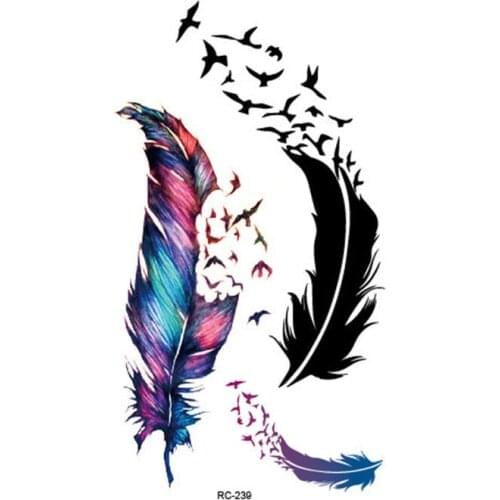 Arm Back Temporary Stickers Blue Feather Rose Flower Female Men Couple Disposable Tattoo Stickers Fashion Body Art