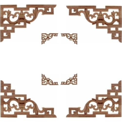 RUNBAZEF Chian Arrival Vintage Wood Carved Corner Onlay Applique Unpainted Furniture Cabinet Decorative Figurines Wooden