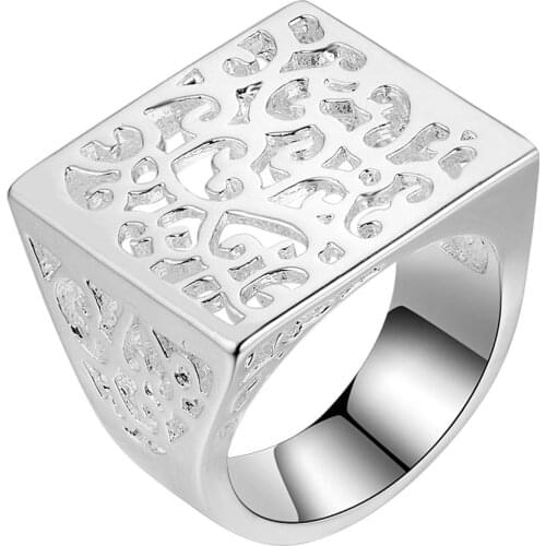 Silver color hollow square finger ring fashion unisex jewelry cool street style Top quality low price AR333
