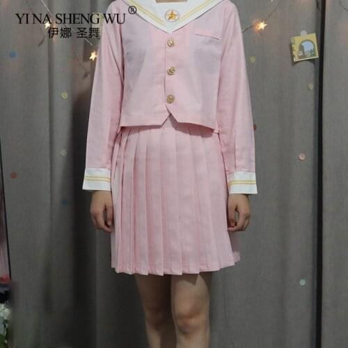 School Dress Summer Pink Skirt JK Japanese School Uniforms Suit Long Sleeve Top+Skirt+Tie Bow Teen Girl Anime Cosplay Sailor Set