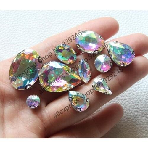 56pcs/pack shiny AB glass crystal rhinestone sewing-on claw stones for dress clothes garment shoes bags sewater decoration