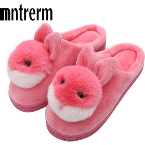 Mntrerm Cute Cartoon Rabbit Design Women Slippers Patchwork Thicken Anti Non-slip Plush Warm Slippers Fashion Woman Shoes Winter