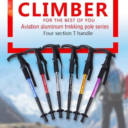 High Quality 1/2PCS Outdoor Aviation Aluminum Outdoor T-handle Walking Stick Nordic Hiking Shockproof Adjustment Trekking pole