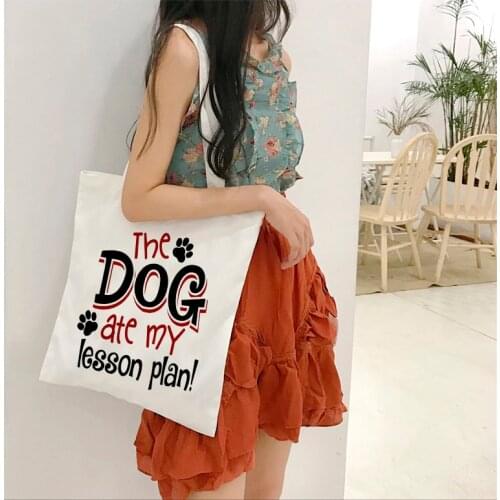 Fun Teacher Gift for Teacher Dog Ate Lesson Plan Printed Canvas Bag Teacher Tote Bags Book Bag Teacher Appreciation