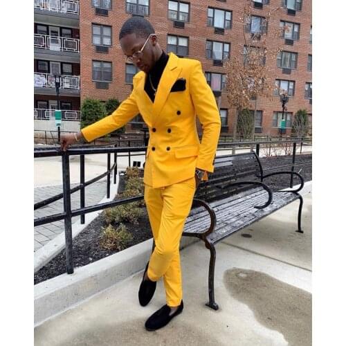 Groomsmen Double Breasted Groom Tuxedos Peak Lapel Men Suits 2 Pieces Wedding Best Man Bridegroom ( Jacket+Pants+Tie ) C597