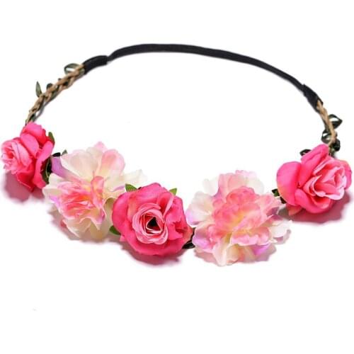 Girls Head Garland Rose Bride Flower Headband Hair Band Crown Festival Party Wreath Wedding Headpiece Elastic Hair Accessories