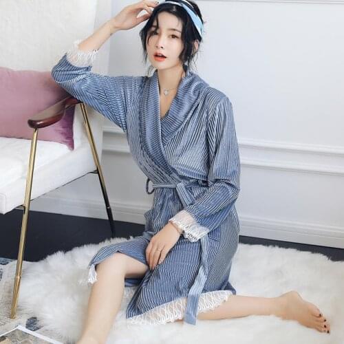 Pajamas women robe winter sexy lace nightgown ladies luxury home wear comfortable autumn sleepwear bathrobe camison mujer