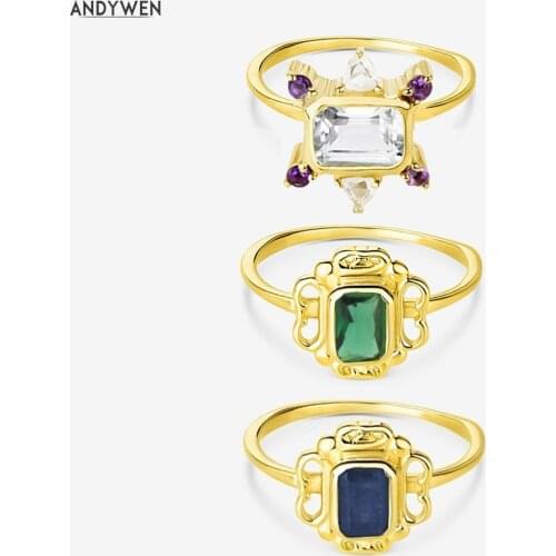 ANDYWEN 100% 925 Sterling Silver Gold Rainbow Anillo Marcela Iolita Rings Alexia Women Luxury Jewelry Women Wedding Gift Party