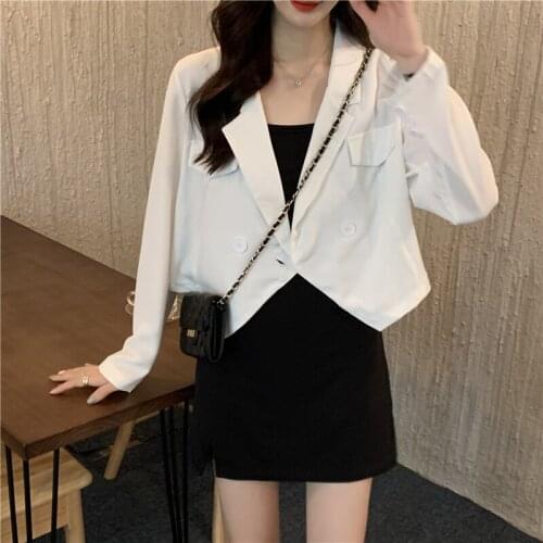 Womens Suit Jacket Turn-down Collar Single Button Long Sleeves Autumn Short Tops Wholesale 2021 New Fashion Lady Clothing