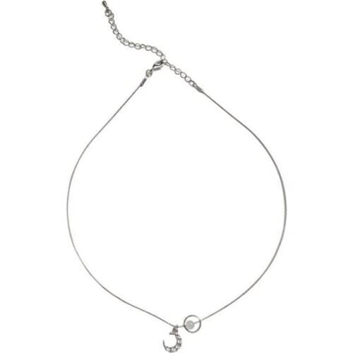 Temperament Womens Moon Crystal Pendant Necklace Silver Color Clavicle Choker Necklace Charm Female Jewelry