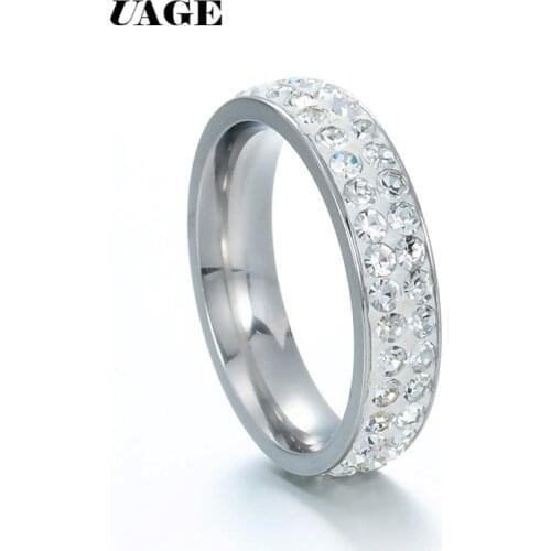 UAGE Boho Female Crystal CZ Stone Ring Vintage Stainless Steel Women Wedding Rings Fashion Promise Silver Color Engagement