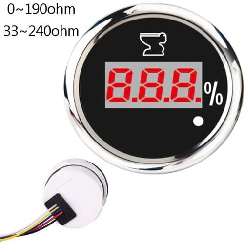 0-190ohm /33~240ohm Digital Sewage Level Gauge With Alarm & Backlight 52mm Waterproof Holding Tank Level Gauge for Boat
