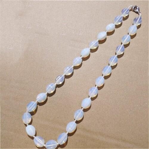 1 Strand/28Pcs 14x10mm Wholesale Fashion Jewelry White Opal Facet Six Angle Oval DIY Pendant Necklace Length 210mm S1084