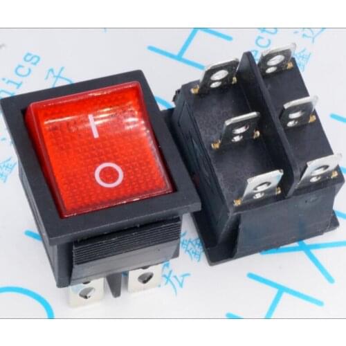 12pcs rocker switch 250V 16A Pole rocker switch 6 pin 2 files KCD4-202 ON-OFF red/green illuminated rocker switch with light