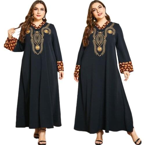 Abaya Muslim Women Long Dress Embroidery Ramadan Islamic Kaftan Maxi Robe Turkish Plus Size Arab Jilbab Autumn Vintage Fashion