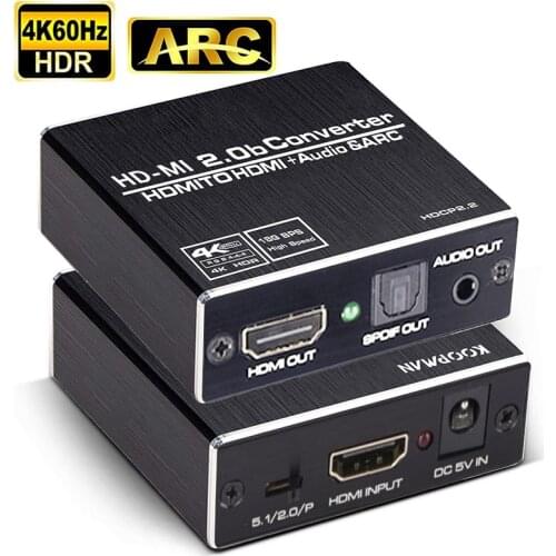4K 60Hz H-DMI 2.0 Audio Splitter 5.1 ARC HD-MI Audio Extractor HDCP 2.2 HDR10 Audio Converter 4K HD-MI to Optical TOSLINK SPDIF