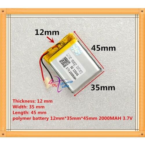 Free shipping 3.7V lithium polymer battery 2000mah 123545 speakers navigator Mobile DVD