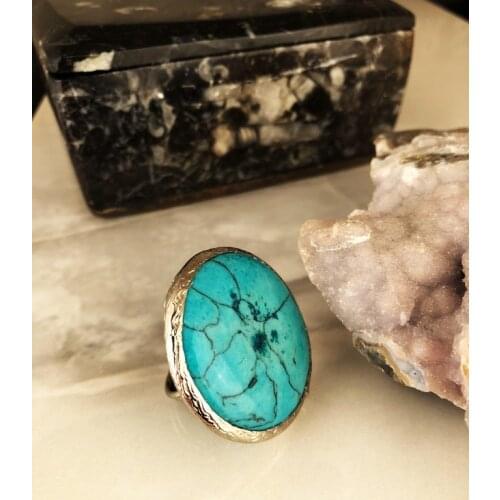 Dr Stone Natural Stone Women 'S Turquoise Stone adjustable Ring AHL12 439390765