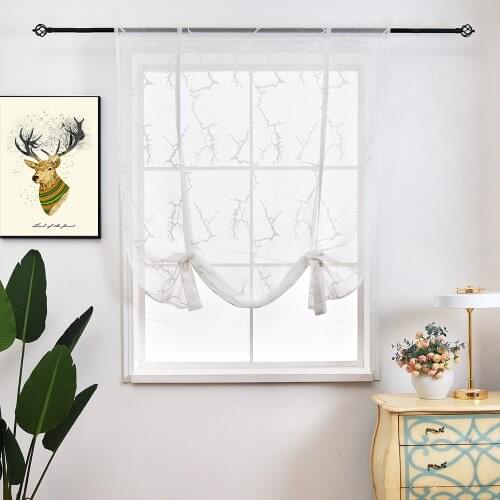 European style Roman Curtains for Kitchen Window Living Room Bedroom White Sheer Voile Home Decor