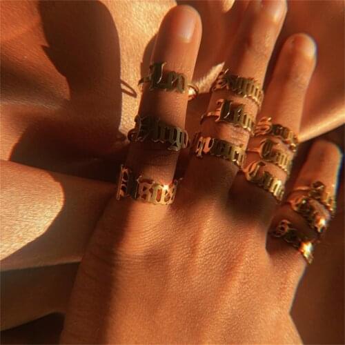 Noelia 2021 Personalized Custom Letter Ring Ancient English Name Custom Ring Golden Punk Hip Hop Jewelry Fashion Gift