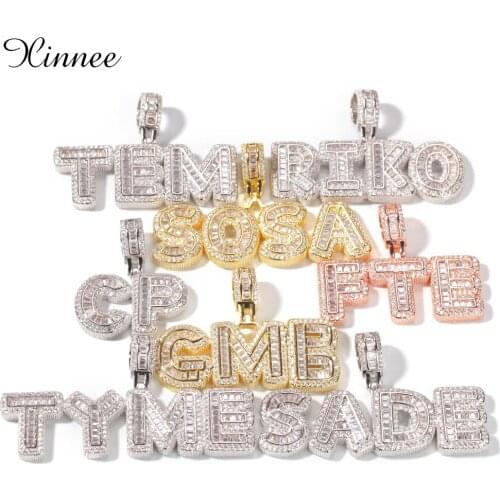 Custom Bubble Baguette Letters Necklace With Name Mens Zircon Pendant Commission Gift Jewelry