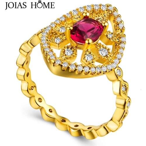 JoiasHome Luxury 925 Silver Ring For Women With 7mm Round Ruby Gemstones Female Silver Finger Ring Jewelry Wholesale Gift