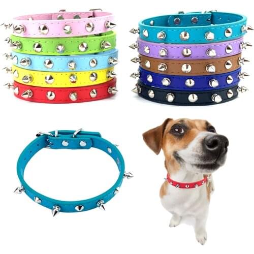 Adjustable Leather Spikde Pets Dog Collar PU Rivets Cats Small Medium Dogs Puppy Collars Studded Rivets Pet Necklace Accessories