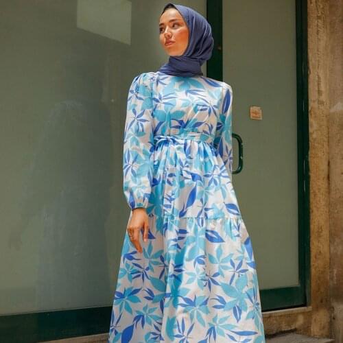 Colorful Leafy Princess Shoulder Dress Turkey Muslim Fashion Hijab Islam Clothing Dubai Istanbulstyles 2021