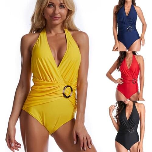 Sexy Solid Color Large One-Piece Swimsuit Closed Womens Plus Size Swimwear Push Up Beach Body Female Bathing Suit Bather Pool