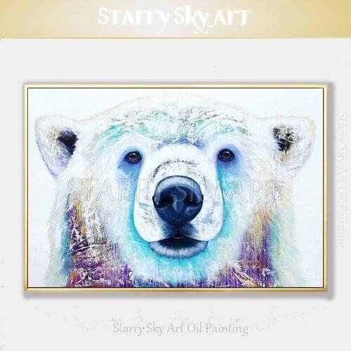 Fashion Color Funny Polar Bear Acrylic Painting Hand-painted Modern Animal White Polar Bear Acrylic Painting for Wall Decoration