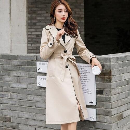 Fashion Single-Breast Long Trench Coat for Women Autumn Coats Khaki Slim Belt Cloak Mujer Windbreaker Female Abrigos YQ418