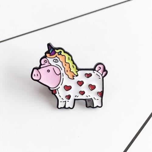 Fashion Enamel Brooches Pin For Women Creative cartoon "pig to become a unicorn pig" color brooch badge Jewelry